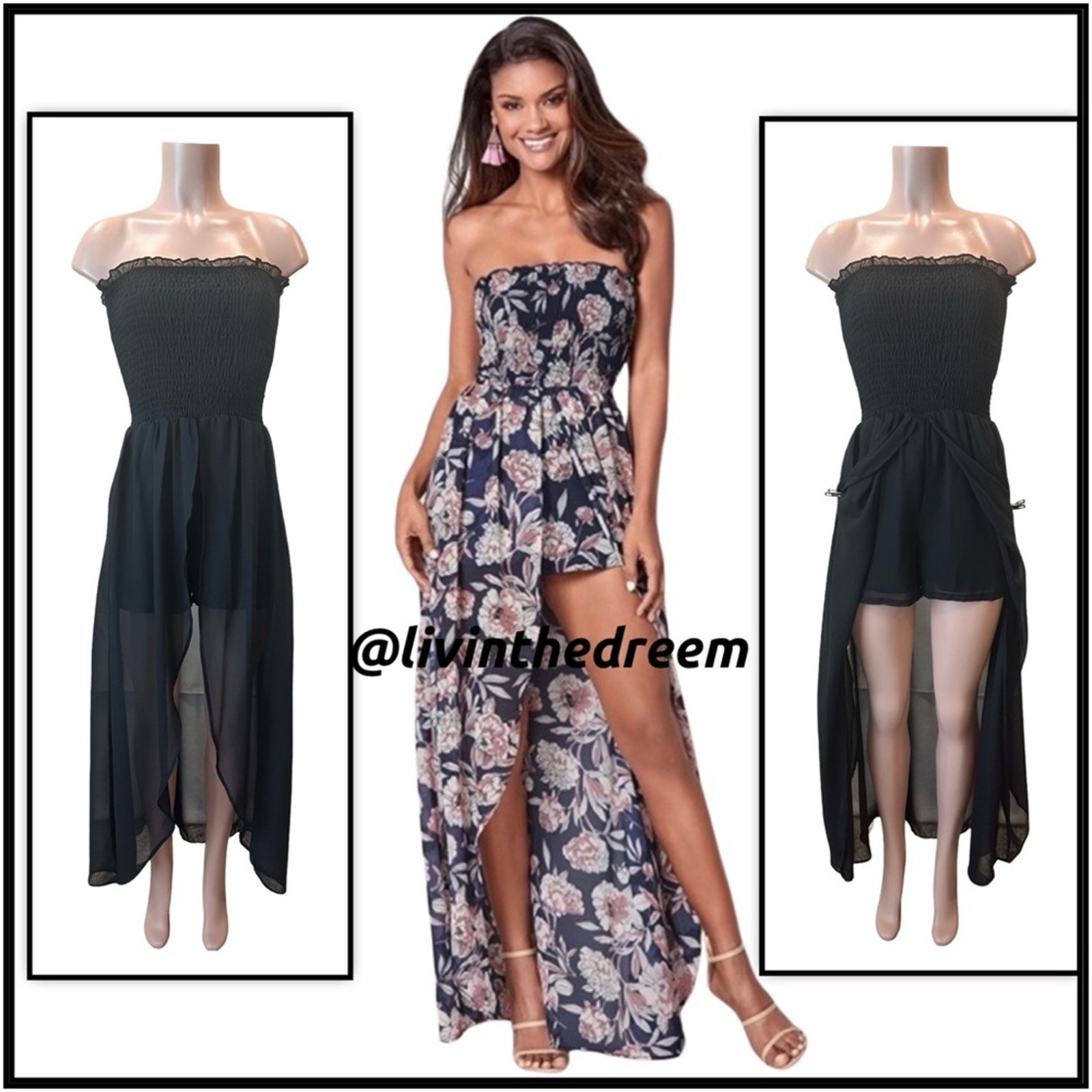 Venus Brand Black Smocked Strapless Romper Sz M 69